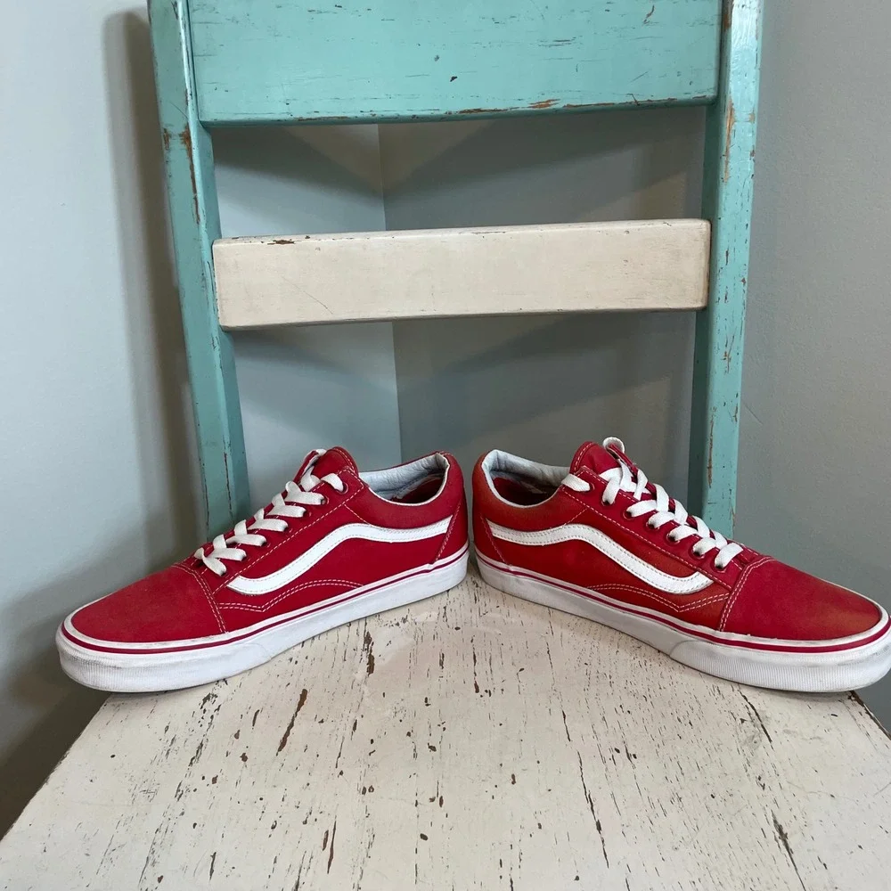 Vans Old Skool Red Canvas Low Top Skate Shoes Mens 9 Womens 10.5 721356 Sneakers